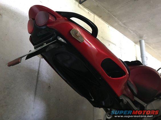 1998 ZX9R rear fairing wrap with 3M dragon fire red and black metallic, gloss black undertail