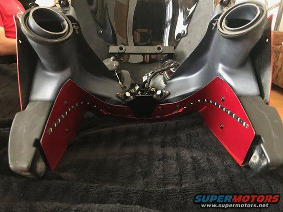 1998 ZX9R front fairing wrap with 3M dragon fire red and red LEDs installed