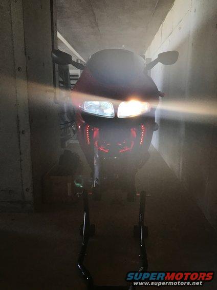 1998 ZX9R front fairing wrap with 3M dragon fire red with black metallic front fender and red LEDs