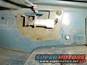 Tailgate latch mechanism on a vehicle, showing metal and rubber components