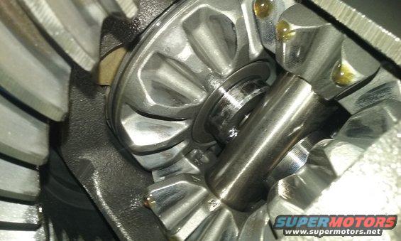Close-up of differential gears with oil