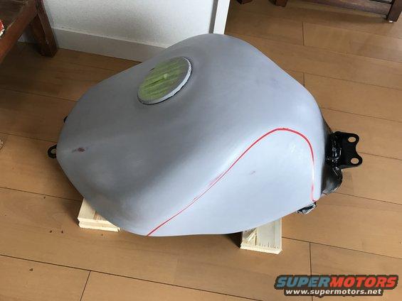 1998 ZX9R fuel tank in 3M dragon fire red with black metallic 
