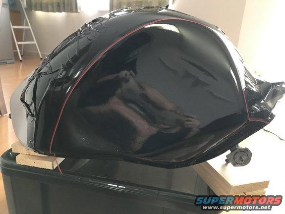 1998 ZX9R fuel tank in 3M dragon fire red with black metallic 