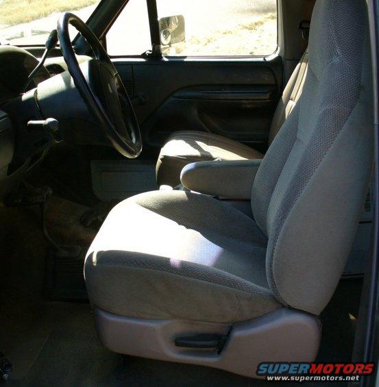 Windstar seat installed!  Turned out pretty good, other than being too close to the steering wheel.  That's all the way back on the slider...  The Windstar's mounting point must be much further from the dash than is the Bronco's.