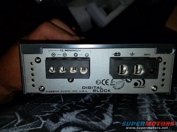 Back of a Massive Audio digital block with screw terminals for power and ground