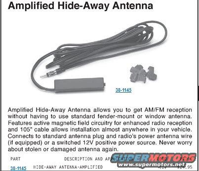 Amplified hide-away antenna with coiled wire, inline amplifier, and mounting clips