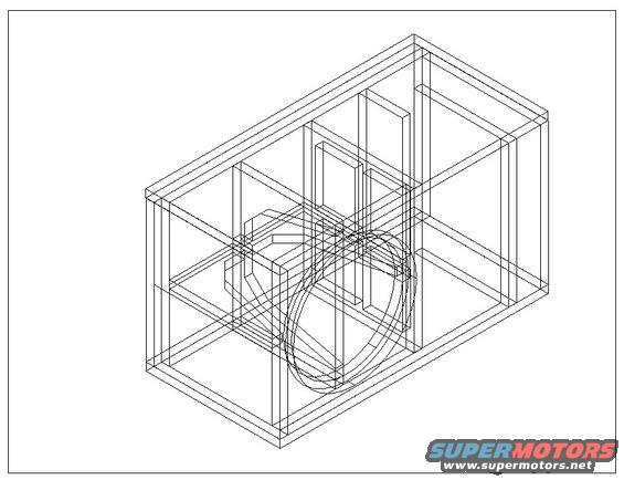 Wireframe diagram of a speaker enclosure with a circular cutout