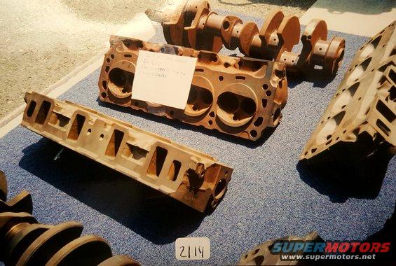engine block, crankshaft, and intake manifold on display
