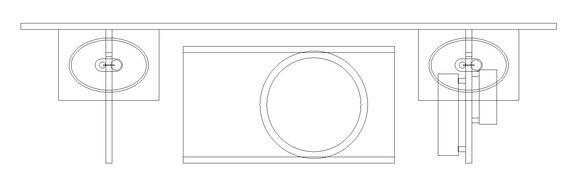 Diagram showing a car stereo head unit with two side components, possibly speakers or amplifiers