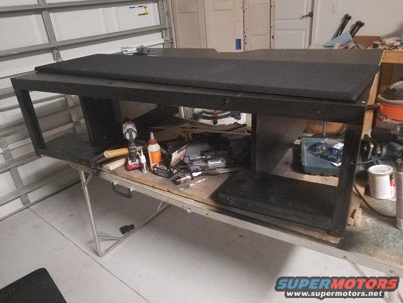 custom speaker box on a folding table with tools
