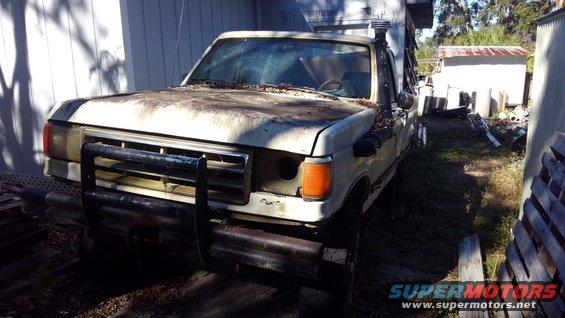 so after 2.5 years of hiatus from Project Possessed which never got done, i figured it finally time to get this ol truck back in business. as you can tell its been very neglected. so start of Project Revive is now taking over.

so to start things off i wanted to have the truck so its able to be wheeled around and higher off the ground for working underneath. this will help and hurt with that aspect but at least seeing good tires under it again will motivate me to continue. 