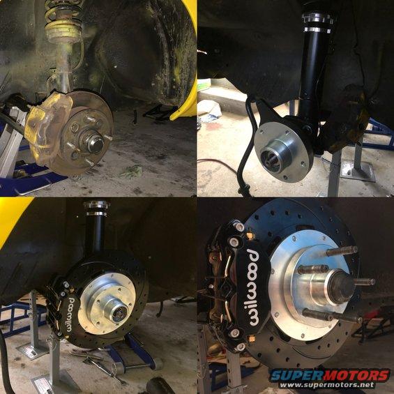Front brake assembly with Wilwood calipers and drilled rotors