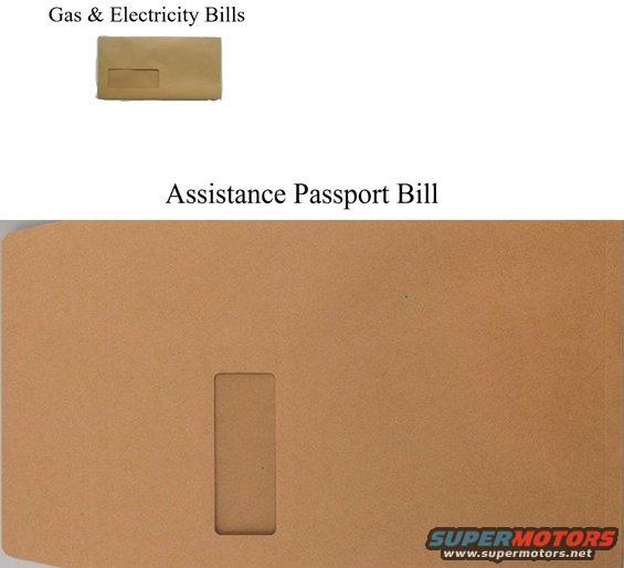Brown document with a rectangular cutout and text 'Assistance Passport Bill'
