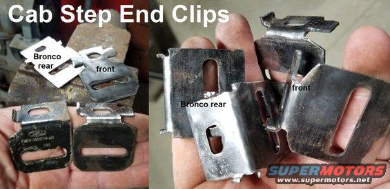 endclips.jpg Cab Step End Clips

All trucks use the same front clip. Pickup cabs do not use a rear clip - the step's bonded tab screws directly to the cab.

[url=https://www.supermotors.net/registry/media/861255][img]https://www.supermotors.net/getfile/861255/thumbnail/steprhri95.jpg[/img][/url]