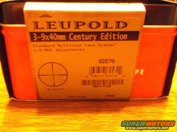 Leupold 3-9x40mm Century Edition scope box with reticle diagram and barcode