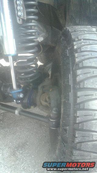 Close-up of a vehicle's suspension components and tire