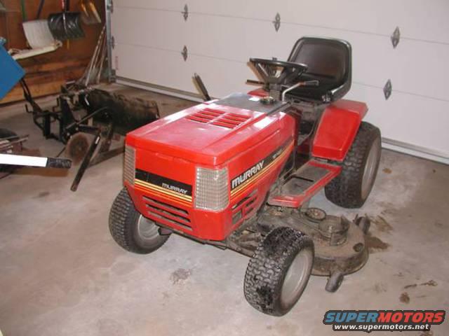 Red Murray riding mower, front view