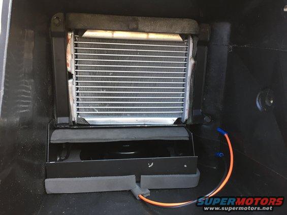 Heater core and fan assembly with orange and blue wires