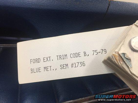 Ford trim code document for 1975-1979 Blue Metallic