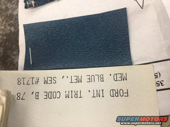 Ford interior trim sample for 1978, code B, medium blue metallic