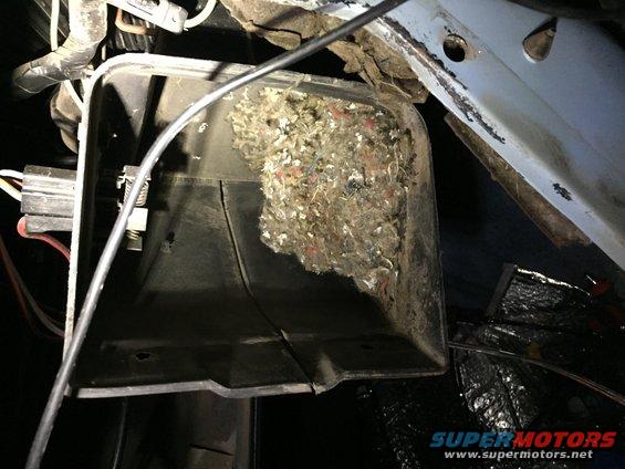 HVAC blower housing packed with debris and insulation