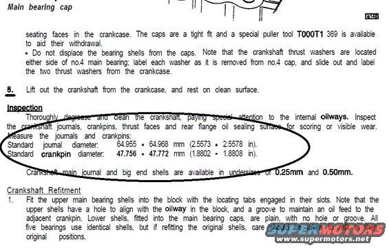 Document page with technical specifications and diagrams for engine parts
