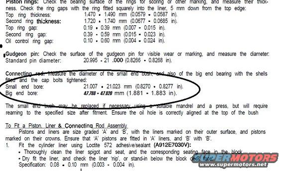 Document page with engine specifications and assembly instructions
