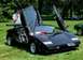 1971 Ford Ranchero - A black Lamborghini Countach is displayed with its iconic scissor doors open on a grassy lawn.