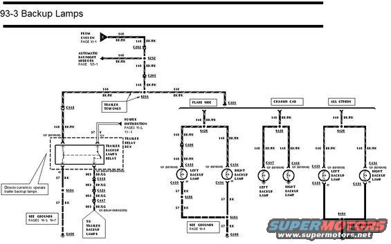 Wiring diagram for backup lamps, showing trailer tow relay and power distribution