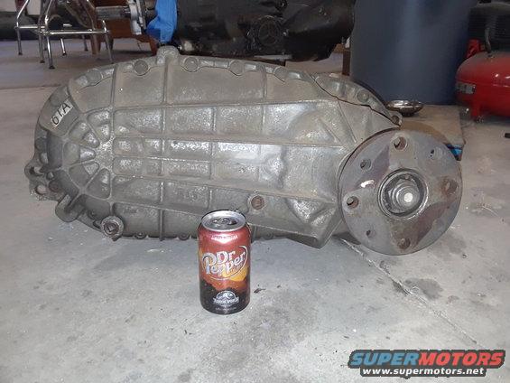Transfer case with '61A' casting mark and Dr. Pepper can for scale