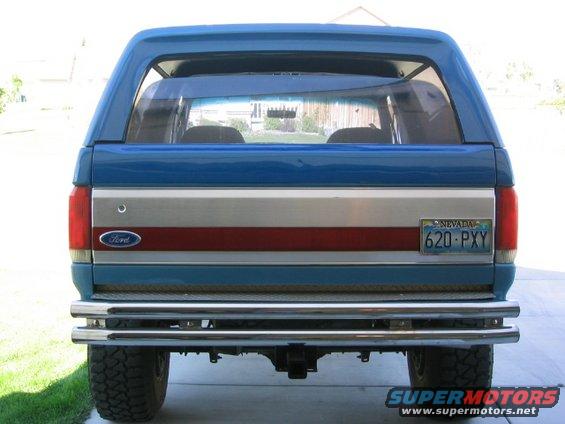 Blue 1989 Ford Bronco rear with chrome bumper and Nevada license plate