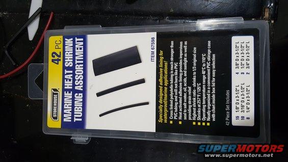 Marine heat shrink tubing assortment package with various sizes of black tubing