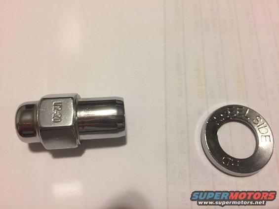 Lug nut marked U2-20 and a washer marked WHEEL SIDE