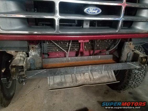 1995 Ford Bronco front end with custom metal bumper fabrication underway