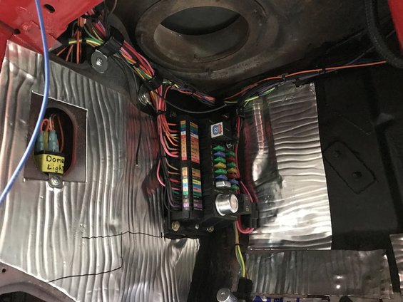 Car wiring harness with fuse box and labeled 'Dome Light' junction