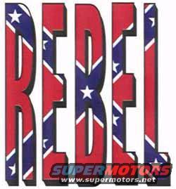 Large decal with 'REBEL' text, each letter filled with a Confederate flag pattern. Supermotors.net website visible at bottom