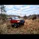 1995 Ford Bronco - This red 1995 Ford Bronco is equipped with a winch and an aftermarket bumper, seen off-road under a cloudy sky.