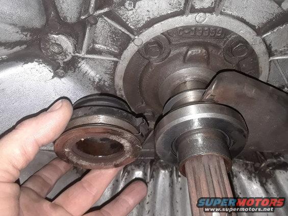 Clutch release bearing and input shaft removed from transmission housing