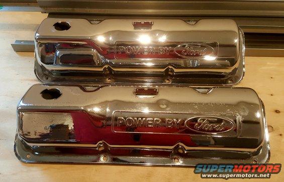 Chrome valve covers with "POWER BY Ford" embossed