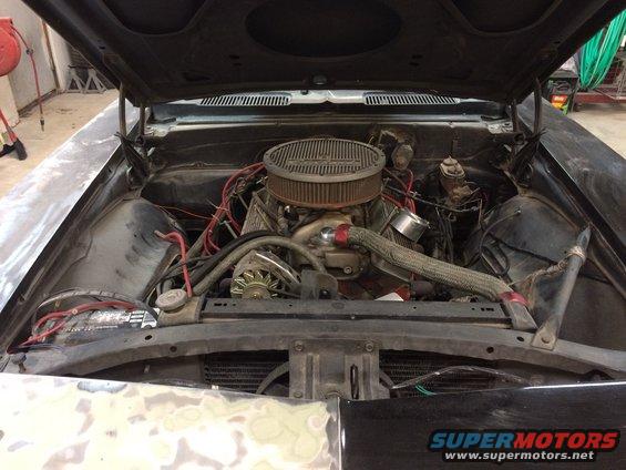 1969 Chevrolet Camaro engine bay with V8 engine and air cleaner