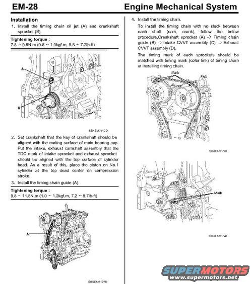 Diagram illustrating engine timing chain installation with torque specifications