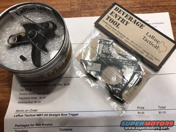 LaRue Tactical MBT-2S trigger in tin and packaging with invoice