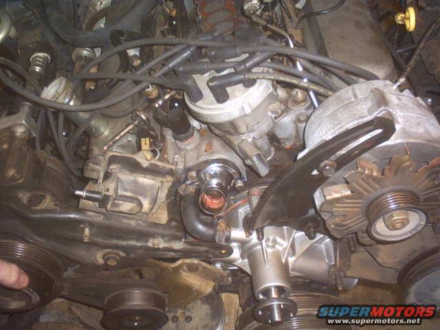 Engine bay with alternator and water pump