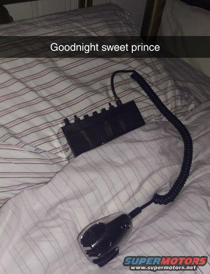 Microphone and control box on a bed with text 'Goodnight sweet prince'