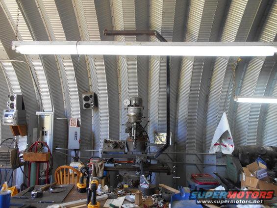 Workshop interior with milling machine and tools