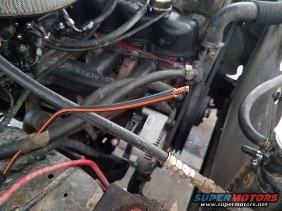 Engine bay with exposed copper wire and hoses. Supermotors.net logo visible