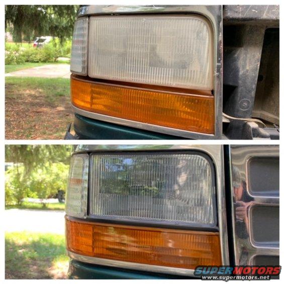 1996 Ford Bronco headlight before and after restoration