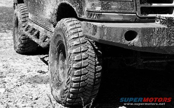 Muddy tires and bumper of an off-road truck