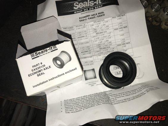 Seals-It axle seal part # EAS25125 with installation instructions and sizing chart