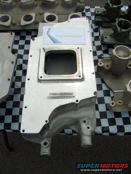 Pro-Stock Engineering intake manifold with a label that reads 'PRO-STOCK Engineering Dominator Top'